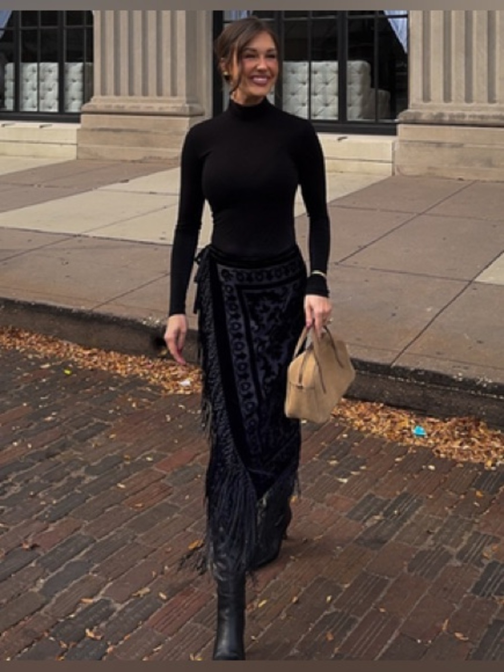 Zara Black Velvet Fringe Wrap Midi Skirt - Picture 2 of 15